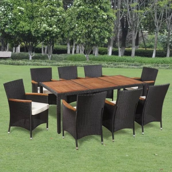 Deuba Kerti rattan szett Berlin premium 1+8 - fekete/fa