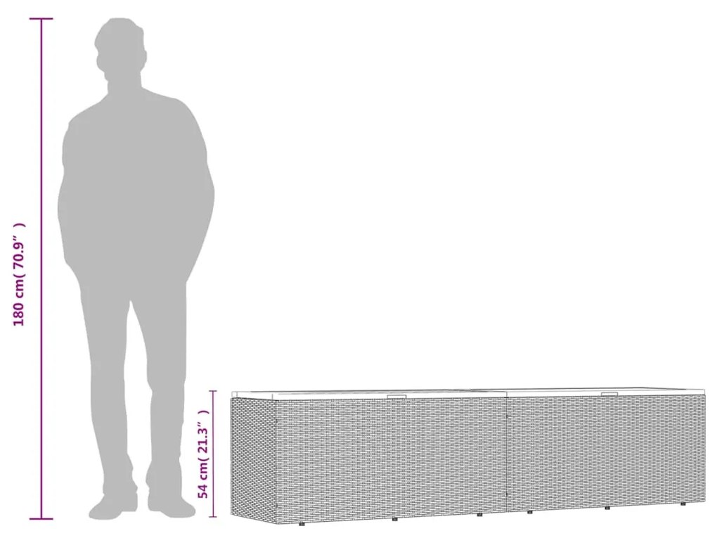 bézs polyrattan és akácfa kerti tárolóláda 220 x 50 x 54 cm