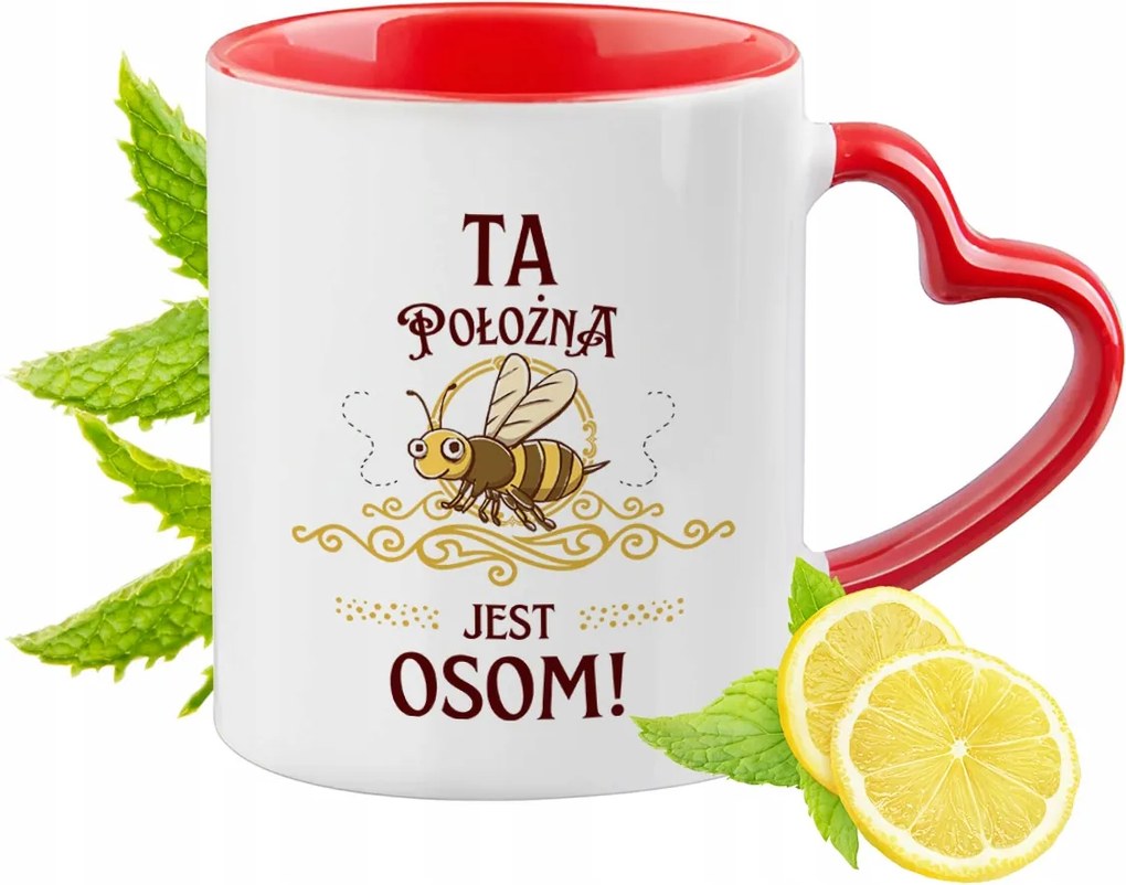 Piros bögre szív alakú füllel ajándékba