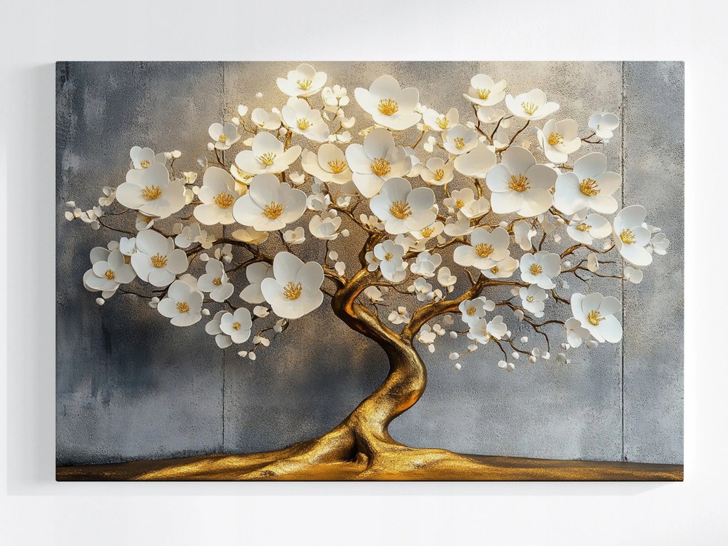 Canvas Vászonkép Arany Fa Glamour Fehér Virágok Dekoráció 120x80