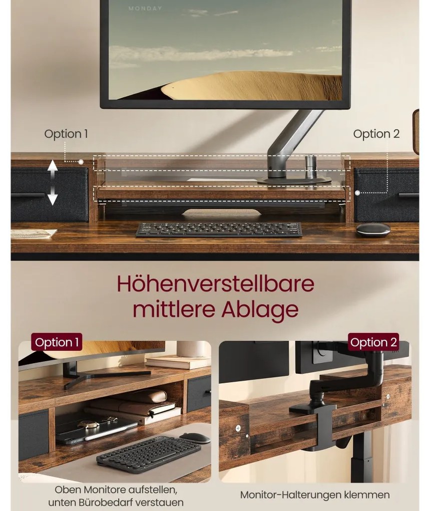 Íróasztal, elektromosan állítható magasság, rusztikus barna 60 x 120 x (72-120) cm