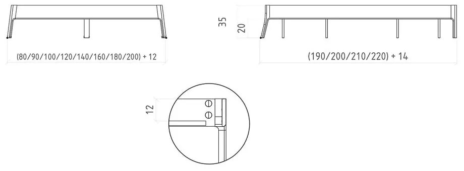 Natúr színű tölgyfa franciaágy 180x200 cm Twig – The Beds
