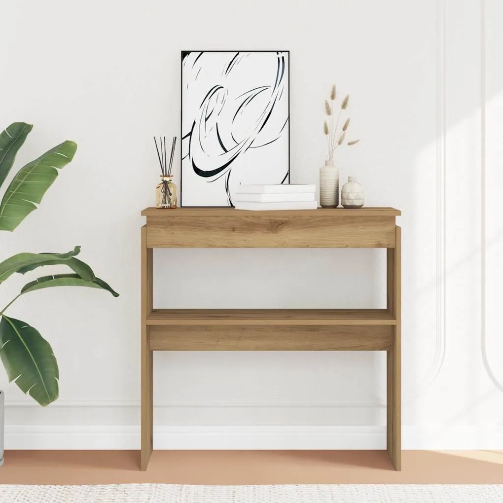 kézműves tölgy színű szerelt fa dohányzóasztal 80 x 30 x 80 cm
