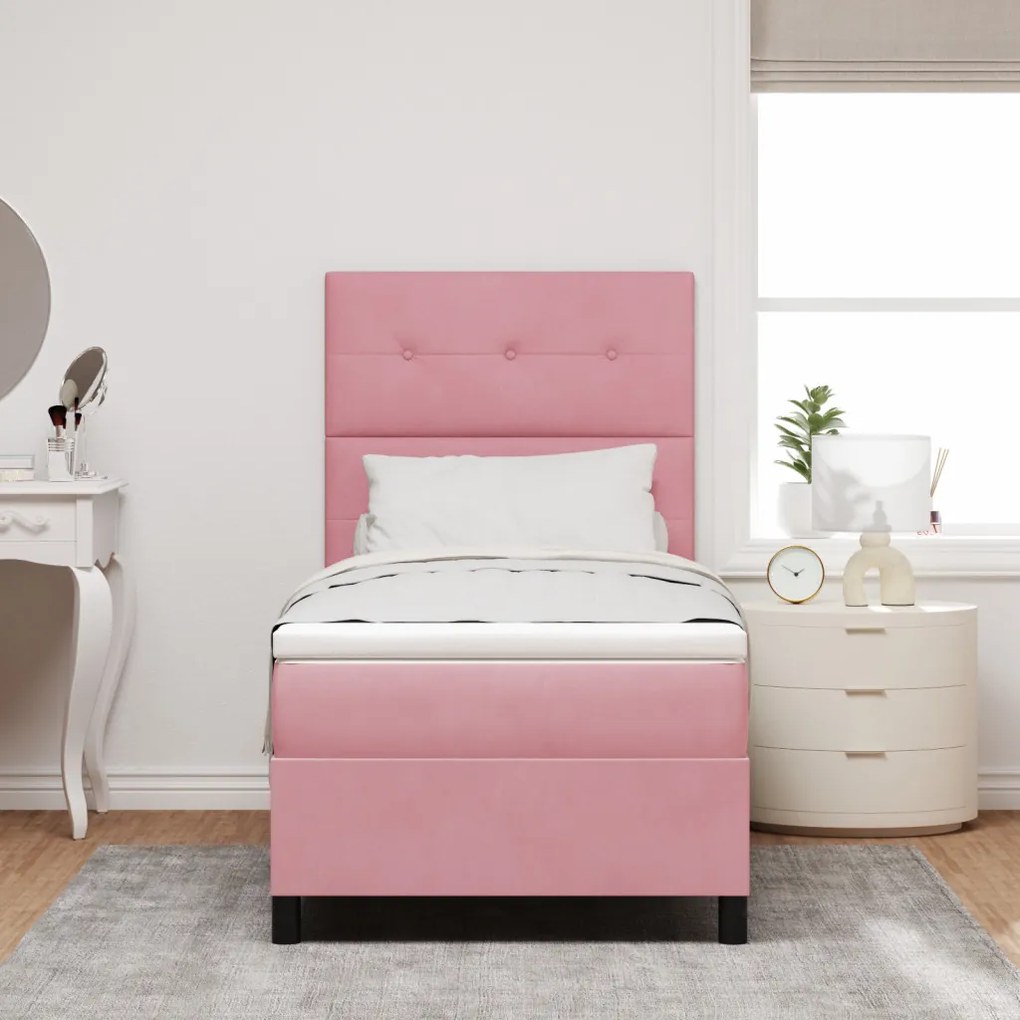 Boxspring Ágy Matraccal &amp; LED Rózsaszín 90x190 cm Bársony