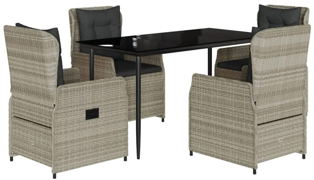 vidaXL 5részes világosszürke polyrattan kerti étkezőgarnitúra párnával