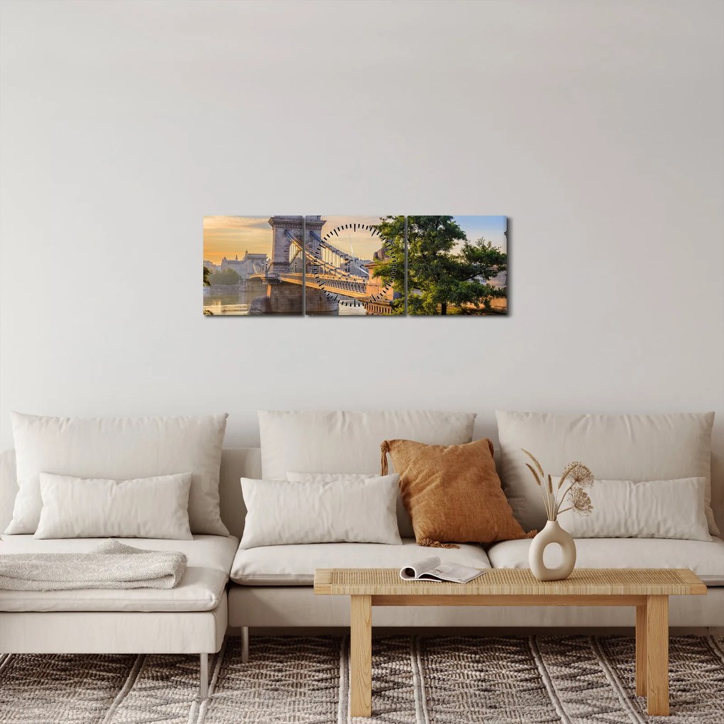 Kép - Híd a folyón, Budapest, Magyarország (órával) (90x30 cm)