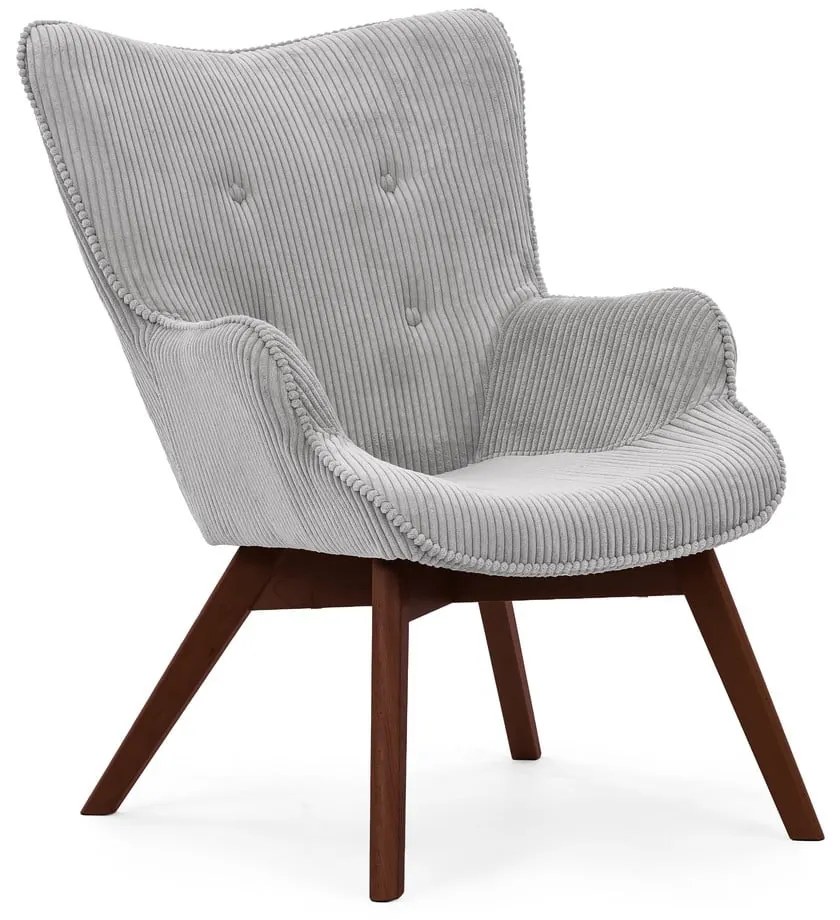 Szürke kordbársony fotel lábtartóval Niko – Ropez