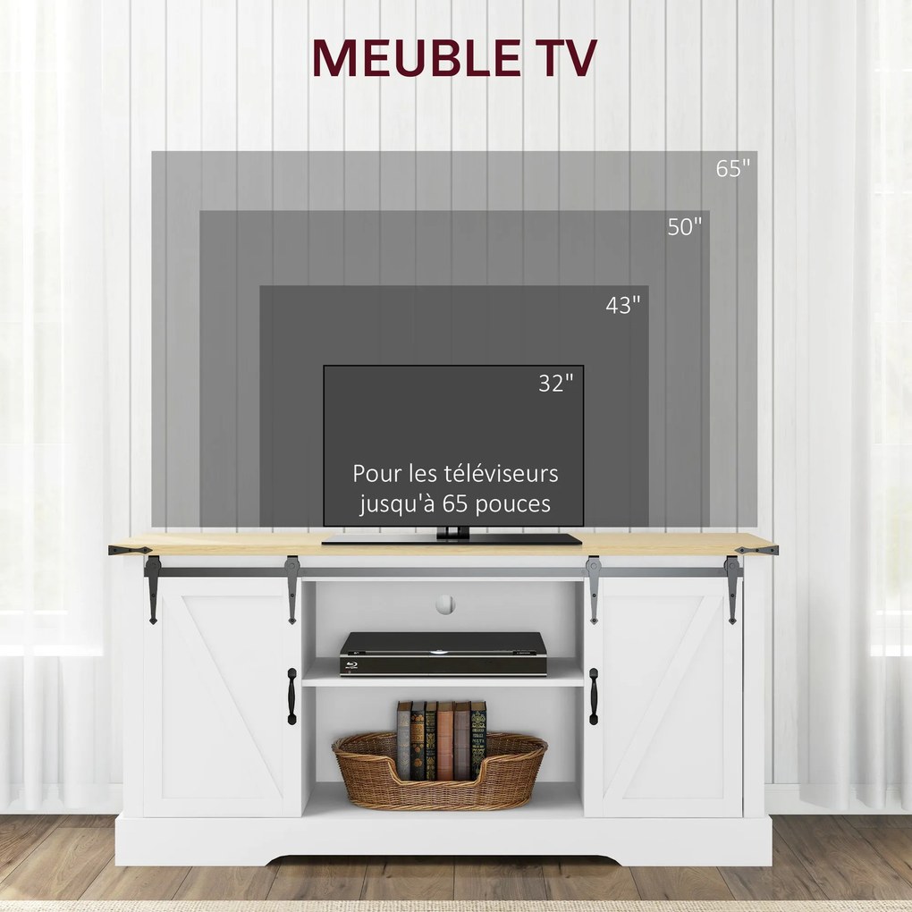 HOMCOM Oldaltároló, tárolószekrény, 2 csúszóajtóval és állítható polcokkal, nappaliba, étkezőbe, folyosóra, 150L x 40W x 72H cm, fehér tölgyből | Aoso