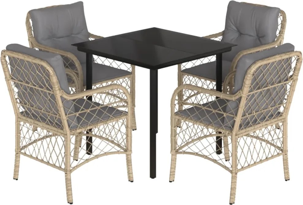 vidaXL 5 részes vegyes bézs polyrattan kerti étkezőgarnitúra párnákkal
