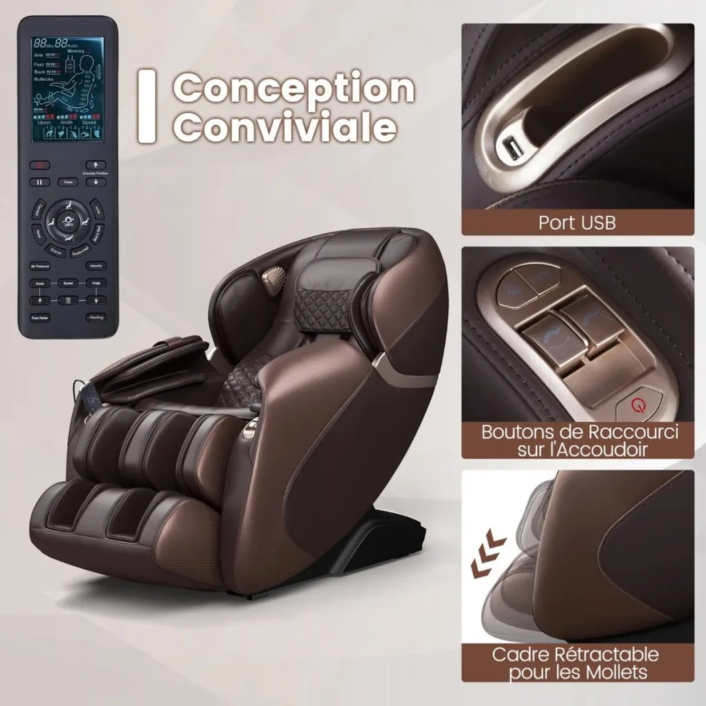 Premium Elektromos Shiatsu masszázsfotel, „Zero Gravity” funkcióval, barna