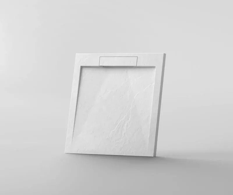 Viva ES zuhanytálca - matt fehér - kőhatású - kompozit ásvány - szifonnal - 90 x 90 x 3 cm