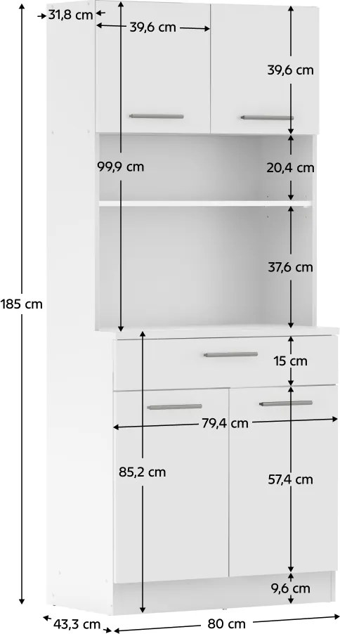 Négyajtós szekrény, fehér, DOMIS NEW