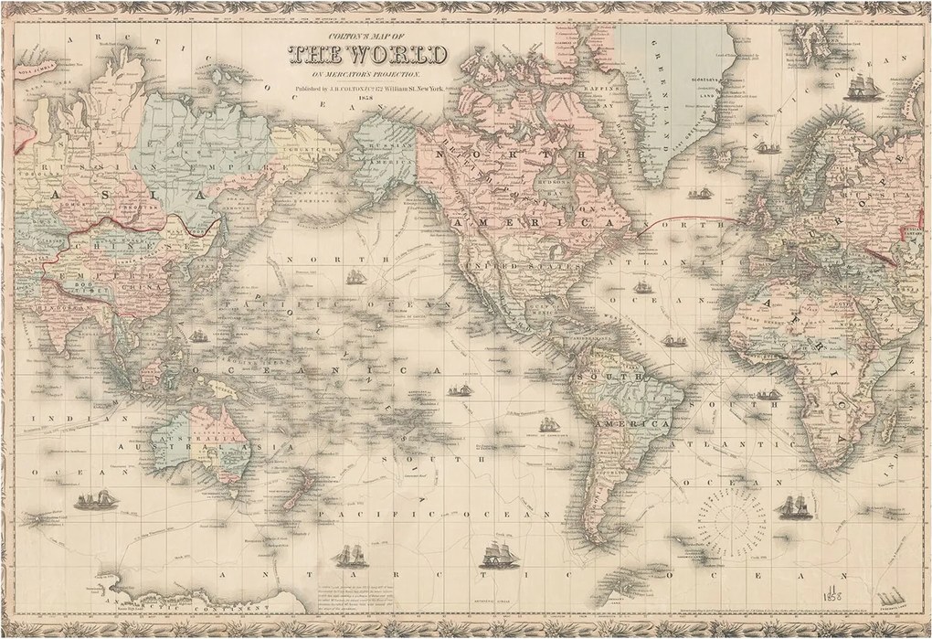 Divatos Flizelin Tapéta Fali Furnér Történelmi térkép 152x104 Ragasztó