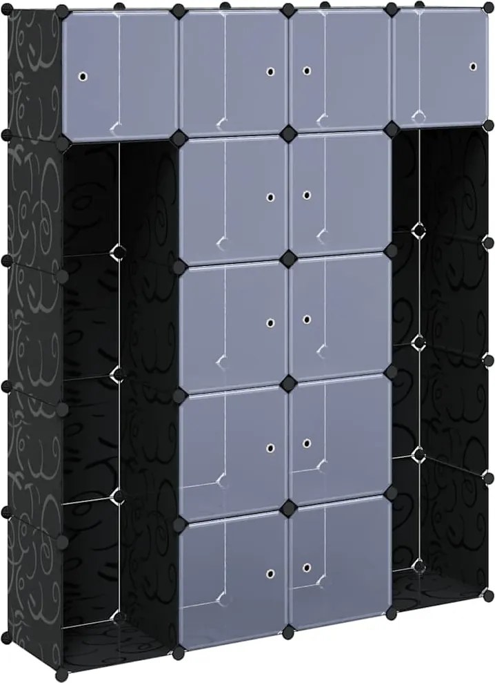 vidaXL fekete/fehér moduláris szekrény 14 rekesszel 37x146x180,5 cm
