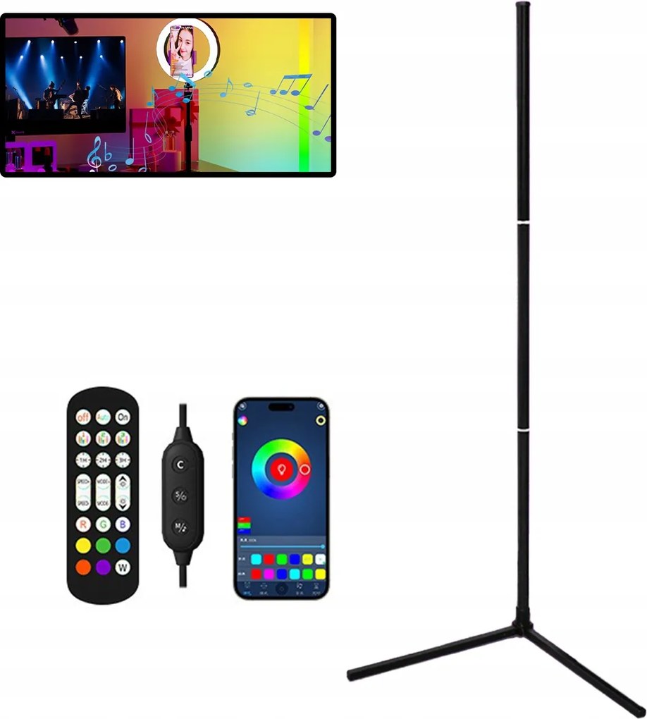 160cm Álló Padló Lámpa Sarok Led Rgb 10W