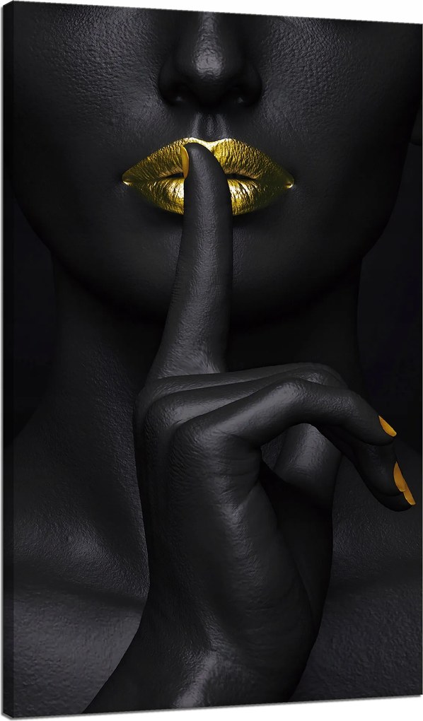 Vászonkép Fekete Nő Csend Arany Száj 70x120 cm