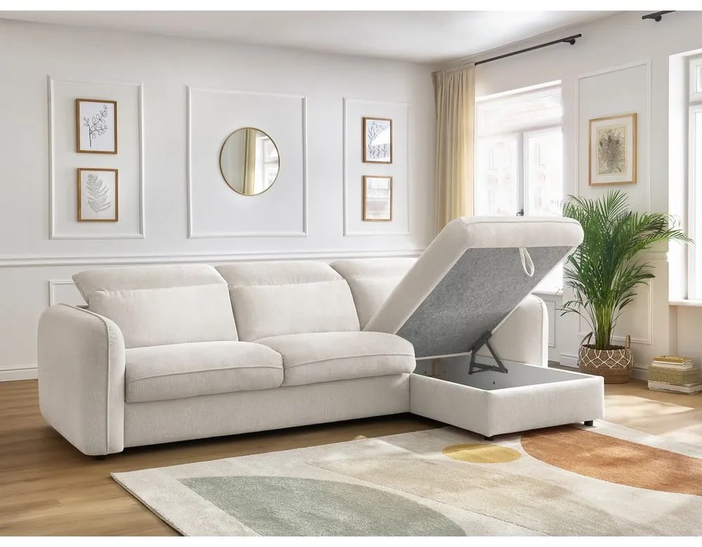 Fehér kinyitható sarokkanapé (variálható) Achille – Bobochic Paris