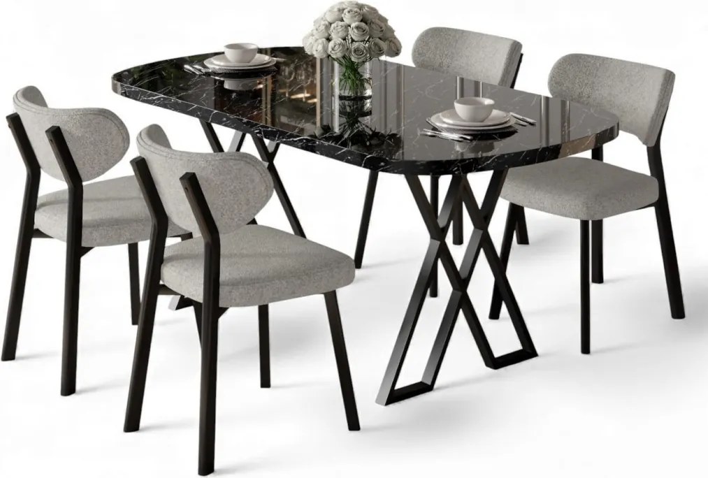 Axton étkezőgarnitúra, fekete márvány-szürke, 168 cm – TR240CHR2707