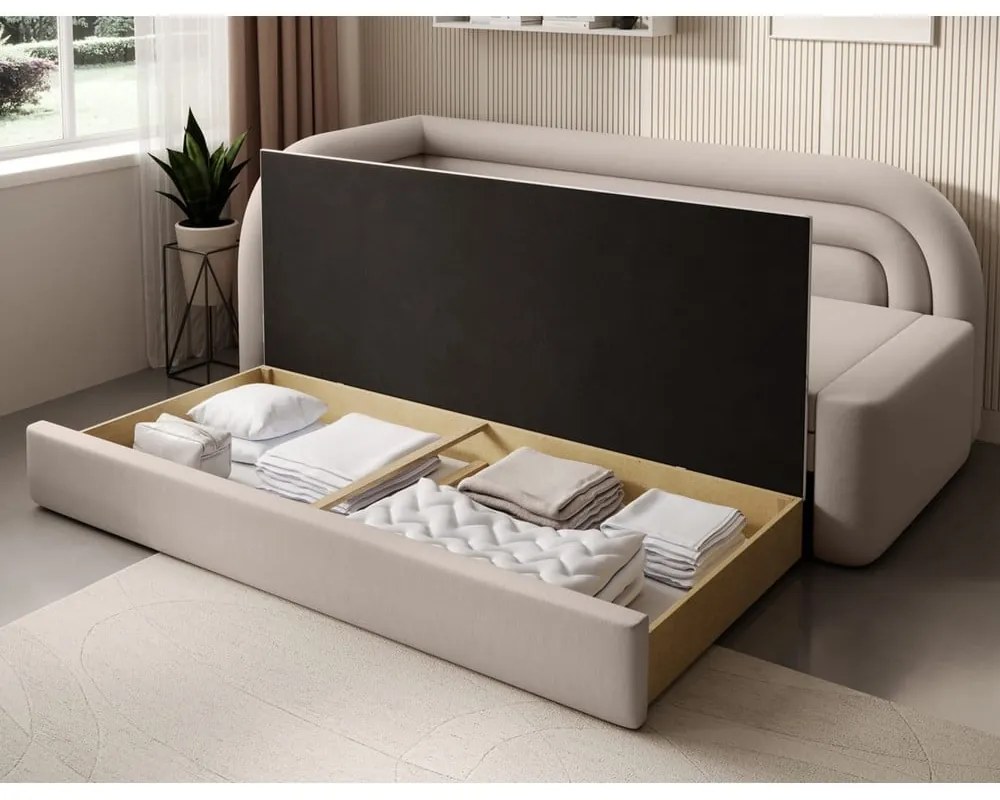 Bézs bársony kinyitható-tárolóhelyes kanapé bal oldali 223 cm Fabillo – ELTAP