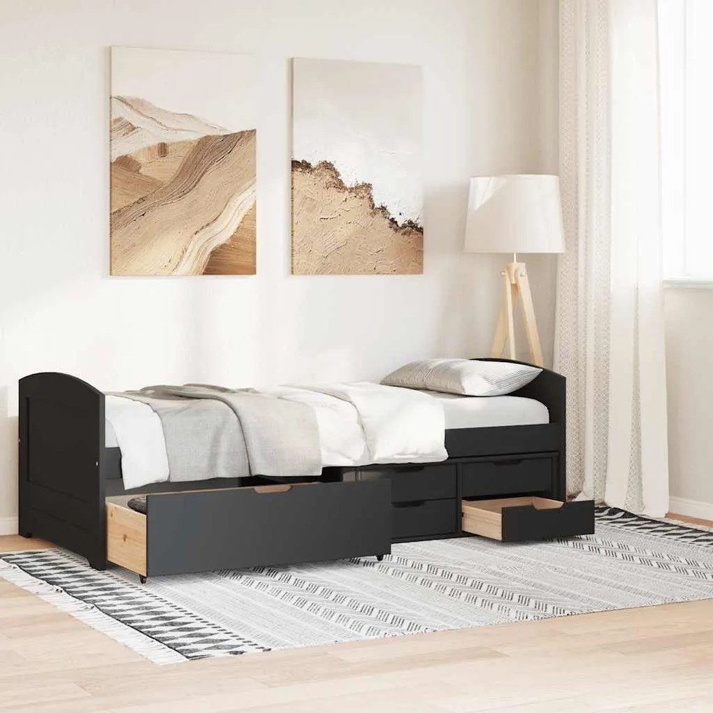 Napozóágy 5 fiókkal matrac nélkül IRUN Fekete 90x200 cm