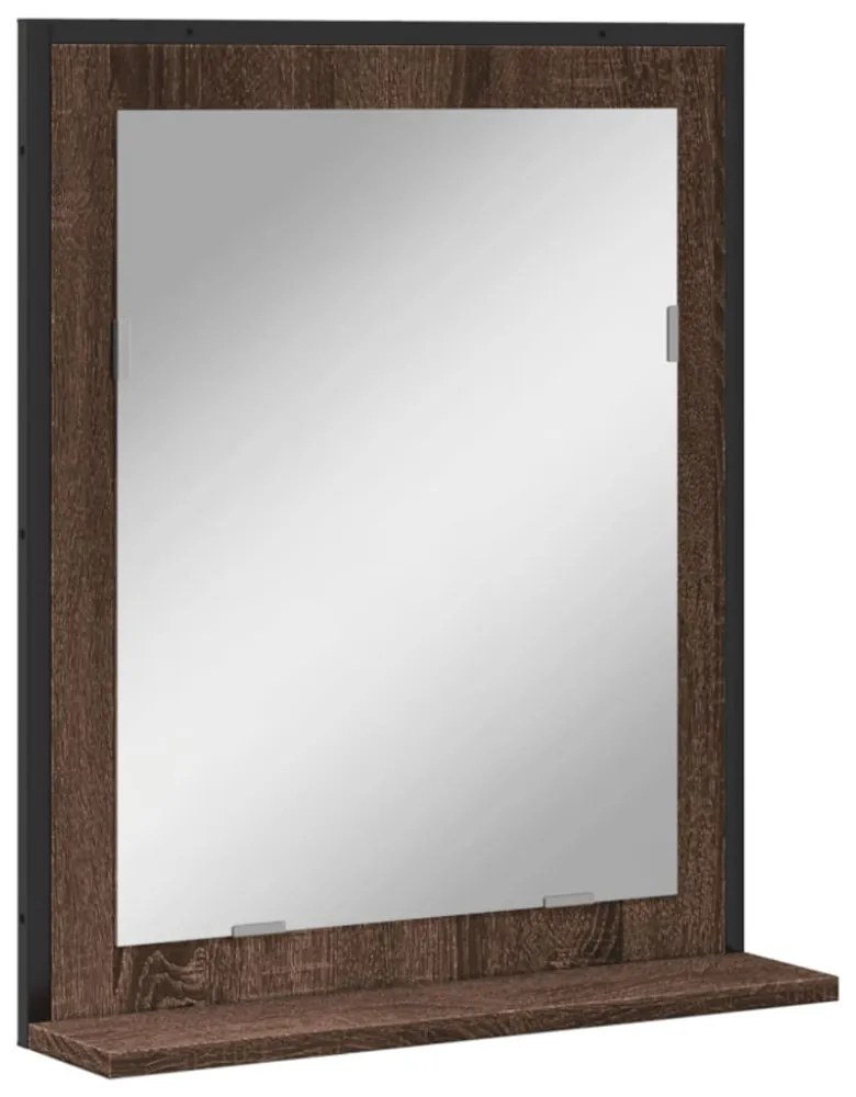 barna tölgy szerelt fa fürdőszobai tükör polccal 50x12x60 cm