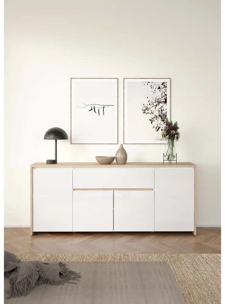 Fehér-natúr színű komód tölgyfa dekorral 197x84x48 cm Next – Tvilum