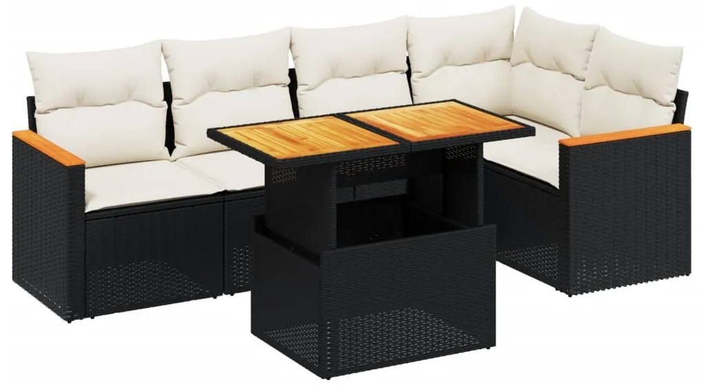 6 részes fekete polyrattan kerti ülőgarnitúra párnákkal