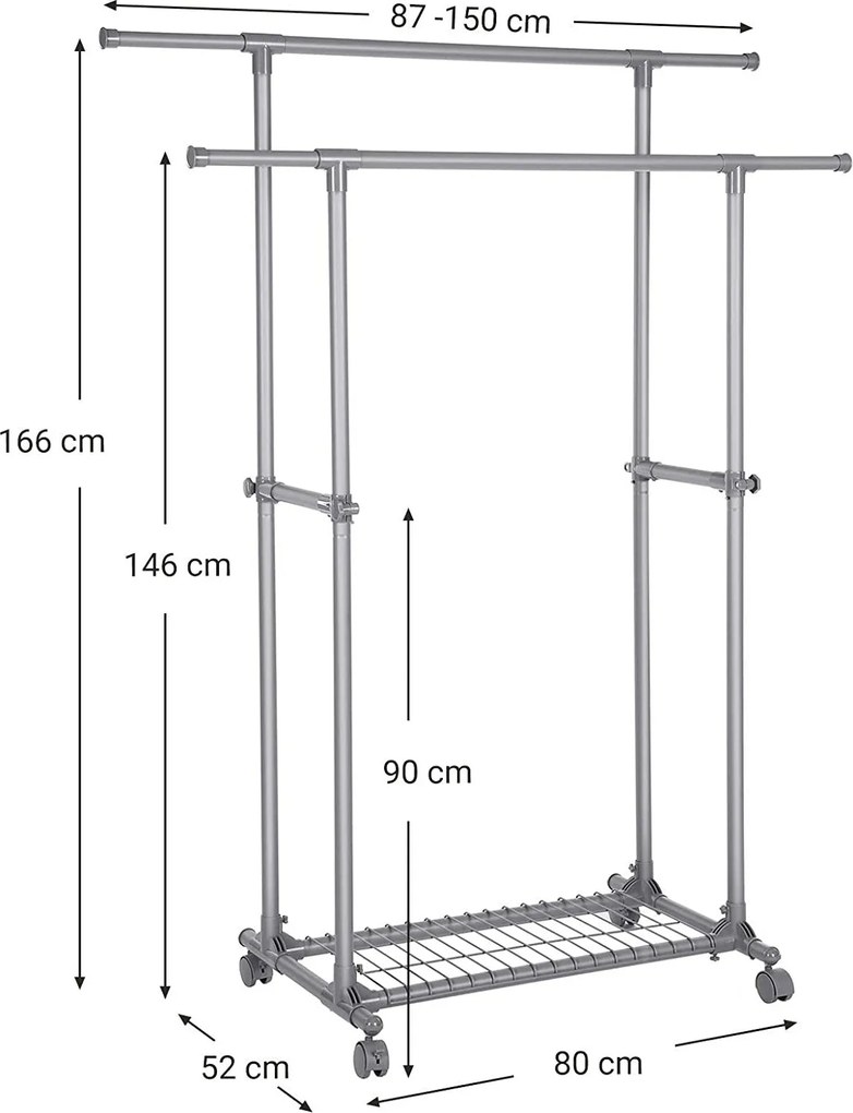 Ruhaállvány, kettős ruhasín hosszabbítható 87-tol 150 cm-ig