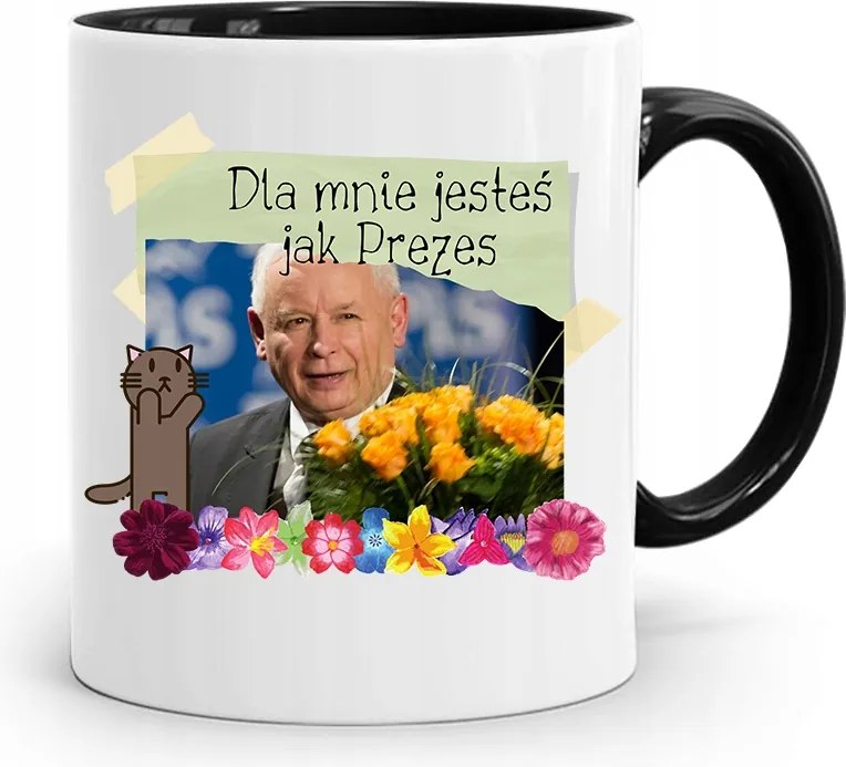 Bögre Fekete Vicces Pis Jaroslaw Kaczynski nyomott mintával