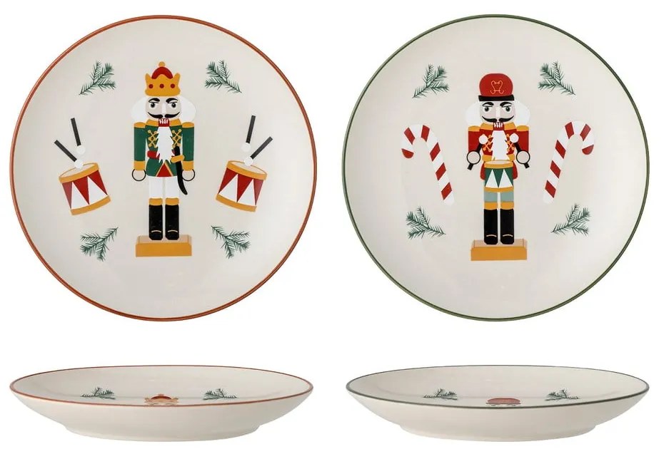 Krémszínű agyagkerámia desszertes tányér készlet karácsonyi mintával, 2 db-os, ø 16 cm Jolly – Bloomingville