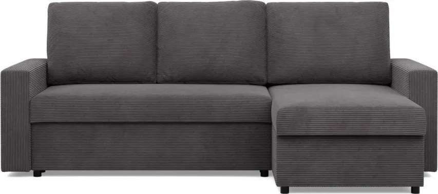 Zeus sarokkanapé, 2 ágyneműtartóval, egyenes kartámasz, kordbársony, univerzális oldal, bonell töltet, szürke