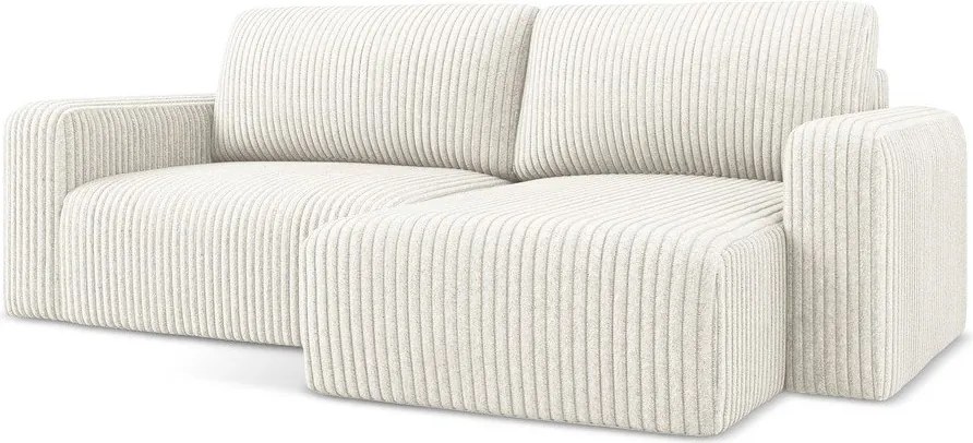 Krémszínű kordbársony kinyitható-tárolóhelyes sarokkanapé (jobb oldali-heverő résszel) Kona – Makamii