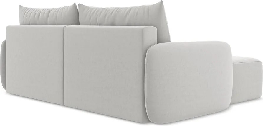 Világosszürke bársony kinyitható-tárolóhelyes sarokkanapé (bal oldali-heverő résszel) Kalena – Makamii