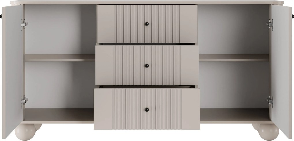 Vesper fiókos komód 160 cm - kasmír / fekete fogantyúk / gömb lábak