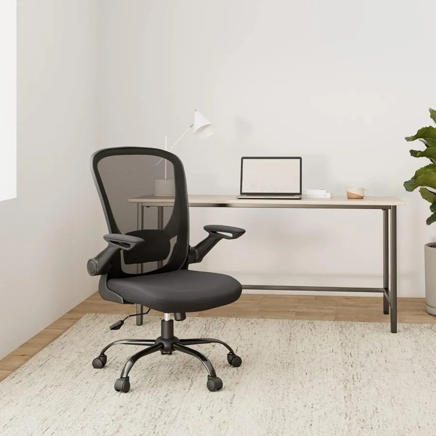 Irodai szék összecsukható karfákkal, ergonomikus számítógépes szék, fekete
