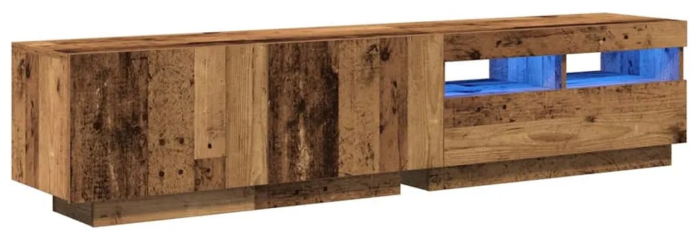 antik fa színű szerelt fa TV-szekrény LED-ekkel 180x35x40 cm