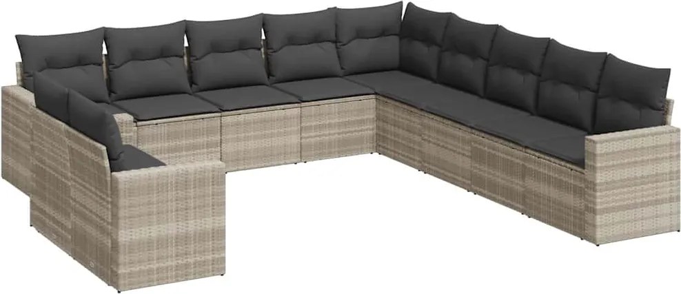 vidaXL 11 részes világosszürke polyrattan kerti ülőgarnitúra párnákkal