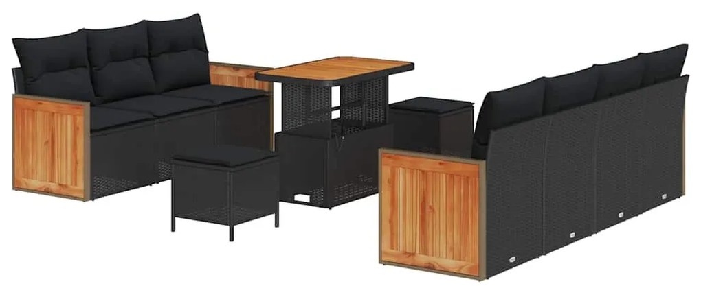 Kerti Kanapé Szett 10 pcs Fekete 90 x 55 x 71 cm polirattan