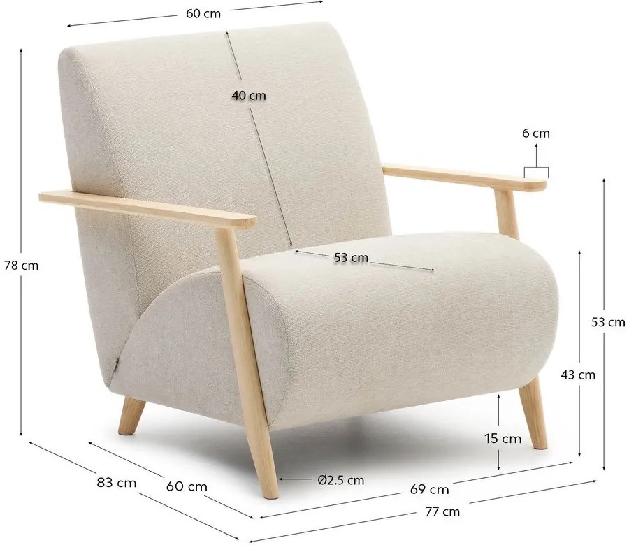 Bézs-krémszínű zsenília fotel Meghan – Kave Home