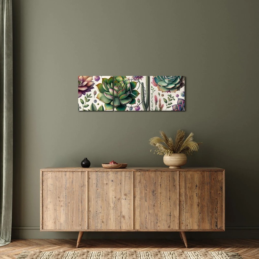 Kép - Pozsgás növények (órával) (90x30 cm)