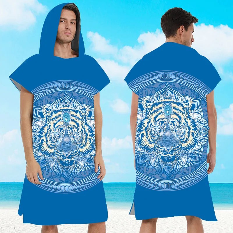 Strandkészlet TIGER – Fürdőlepedő 100×180 cm és poncsó 80×145 cm, kék