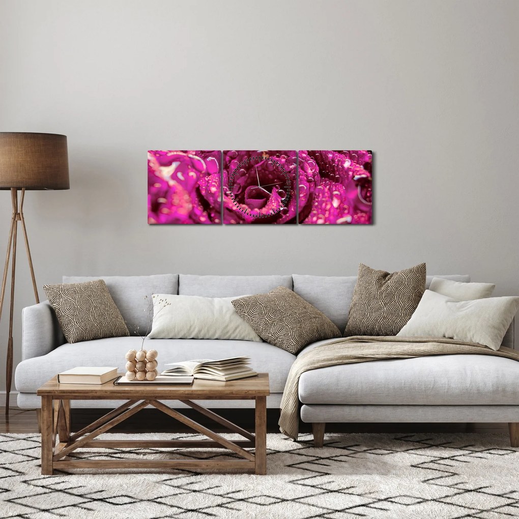 Rózsaszín rózsa virágzata képe (órával) (90x30 cm)