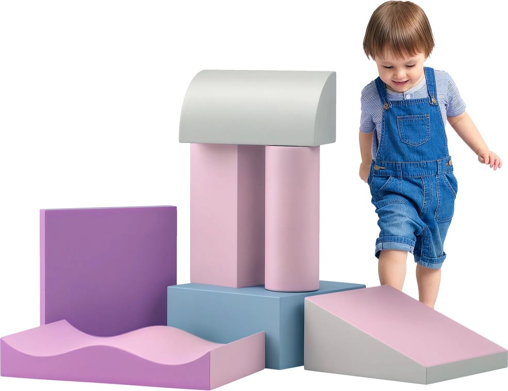 HOMCOM 7 db-os Puhaburkolatú Építőjáték Készlet Gyermekeknek - Puha Építőblokkok Játszáshoz és Mászáshoz, Óriás Puha Építőelemek, Készlet Csecsemőknek