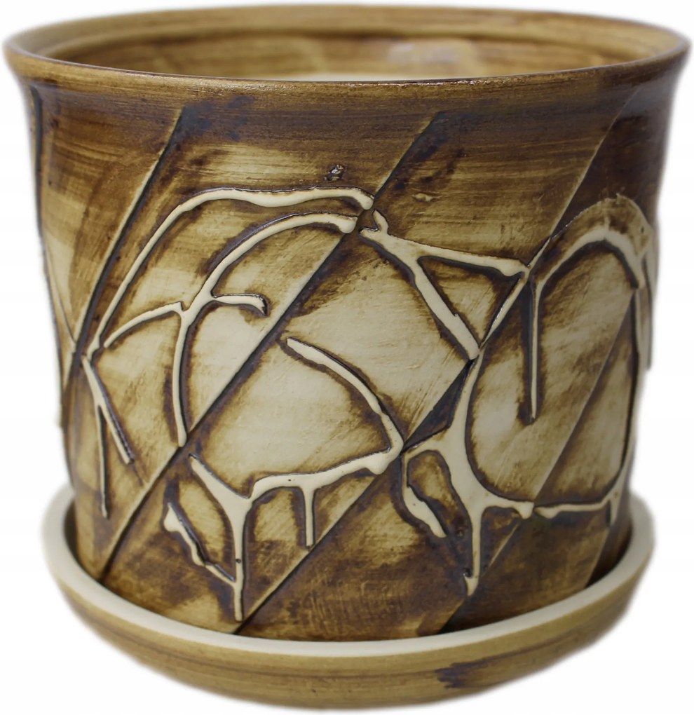 Kerámia kaspó Ø-18 cm-es talppal, barna cérna motívummal