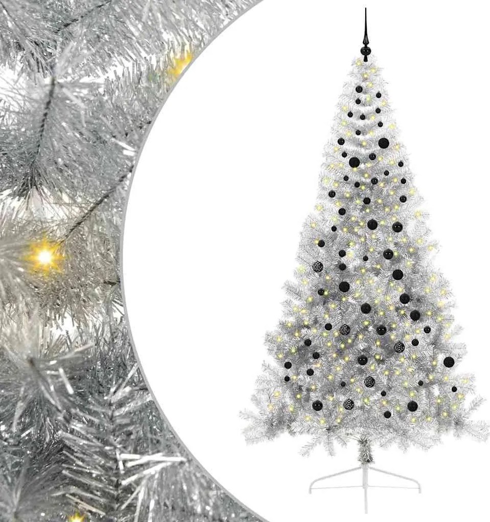 vidaXL Mesterséges, előre világított karácsonyi fa Ezüst 240 cm PET