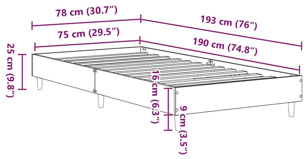 sonoma tölgyszínű szerelt fa ágykeret matrac nélkül 75 x 190 cm