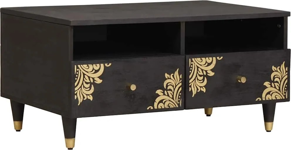 vidaXL Dohányzóasztal fiókkal Fekete 80 x 54 x 40 cm Tömör Mangófát