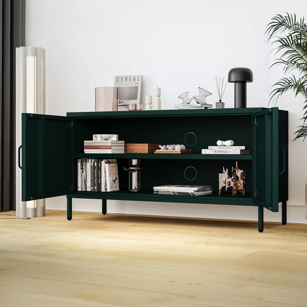 Fém TV-szekrény lábakkal, üvegzöld, 1150x595x400 mm: ROSA Modern
