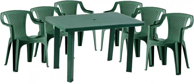Korissia II New 6 személyes kerti bútor szett, zöld asztallal, 6 db Palermo zöld székkel