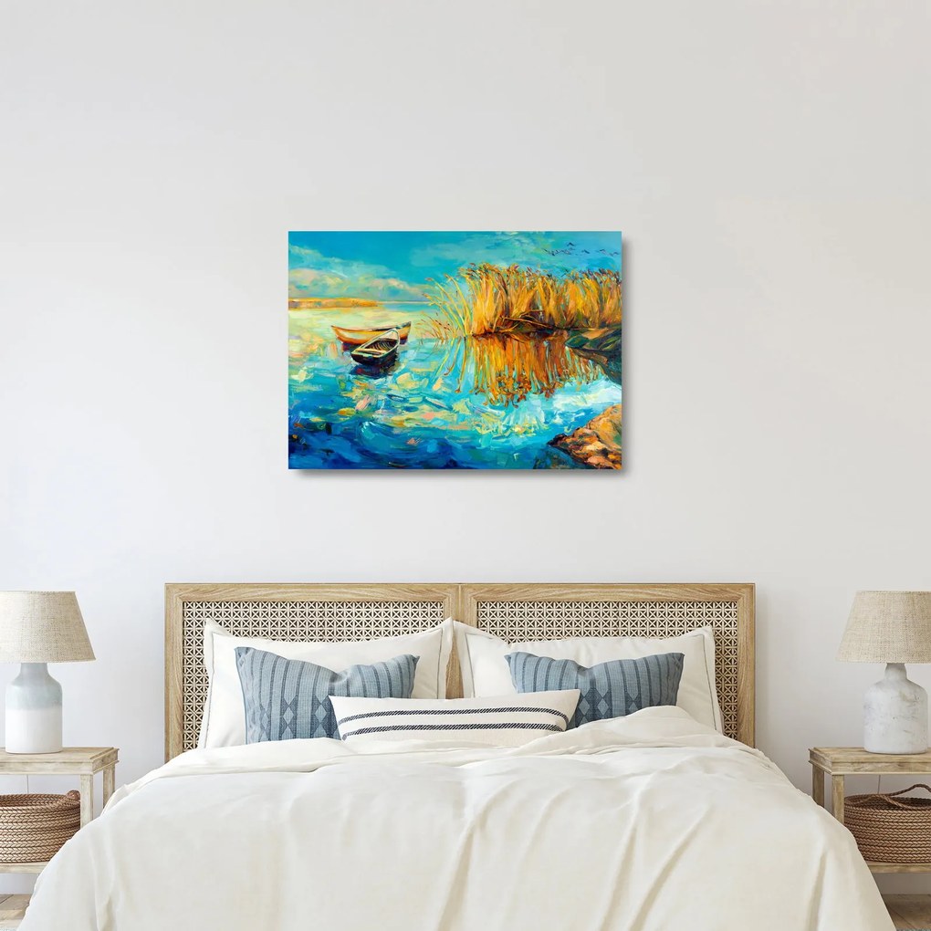 Kép - Tó csónakokkal (üvegen) (70x50 cm)